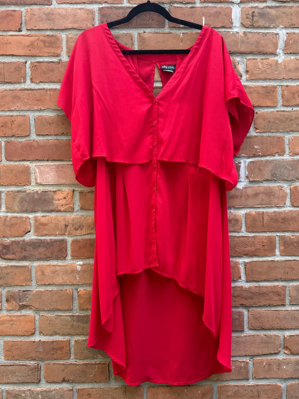 City Chic Vibrant Red High-Low Button-Front Dress